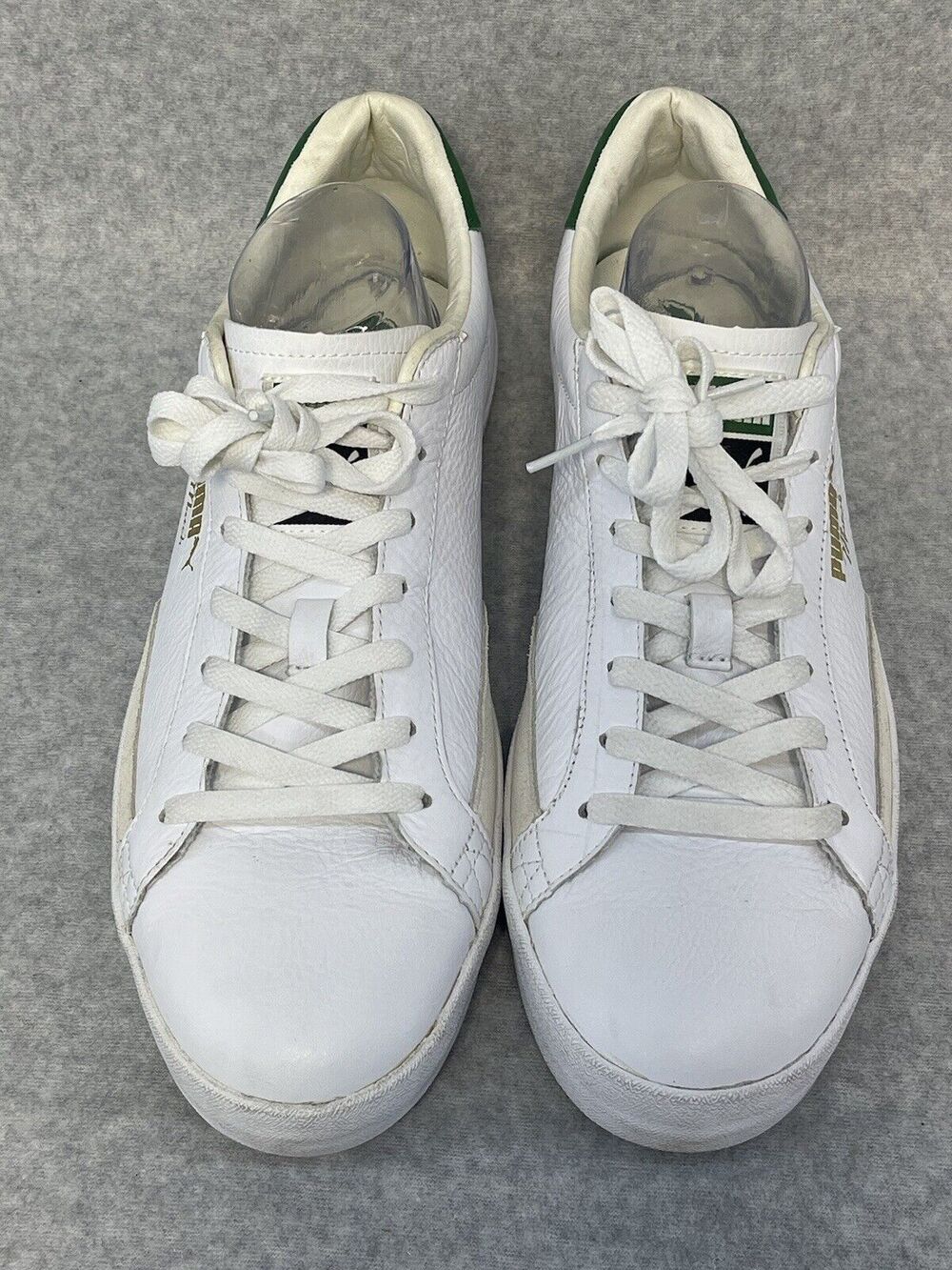 Puma Match Vulc Mens White Green Leather Casual Shoes Sneakers Size 10